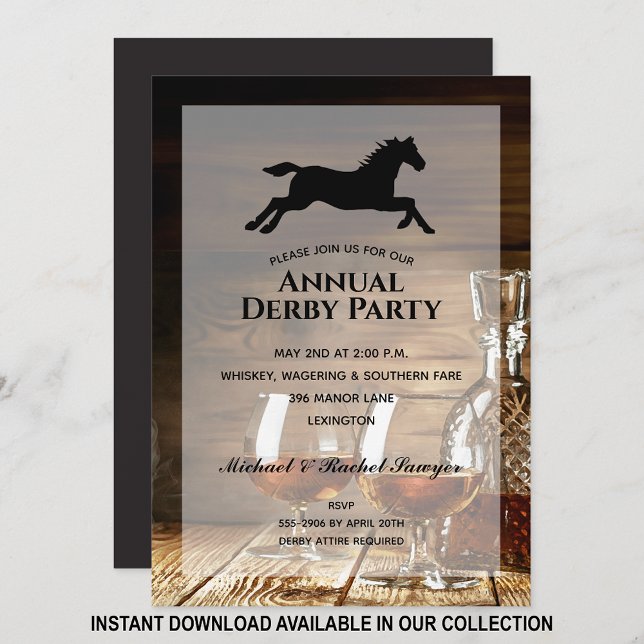 Convite de festas Rustic Bourbon Derby (Instant download available in our collection to send your invite digitally or print yourself.)