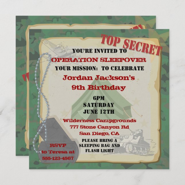 Convite de festas Rustic Sleepover (Frente/Verso)