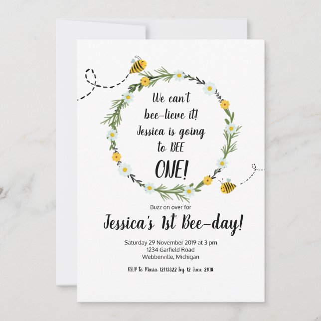 Convite de festas Rústico de Abelhas Amarelas (Frente)