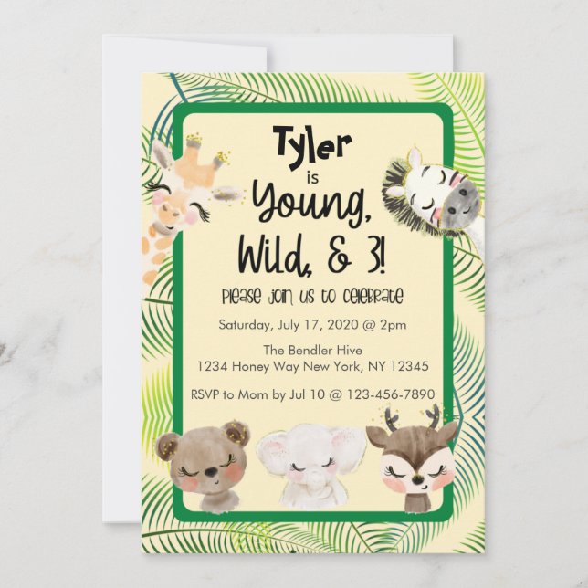 Convite de festas Safari aniversário de 3 anos (Frente)