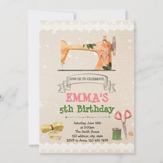 Convite de festas sewing bonito do tema (Frente)