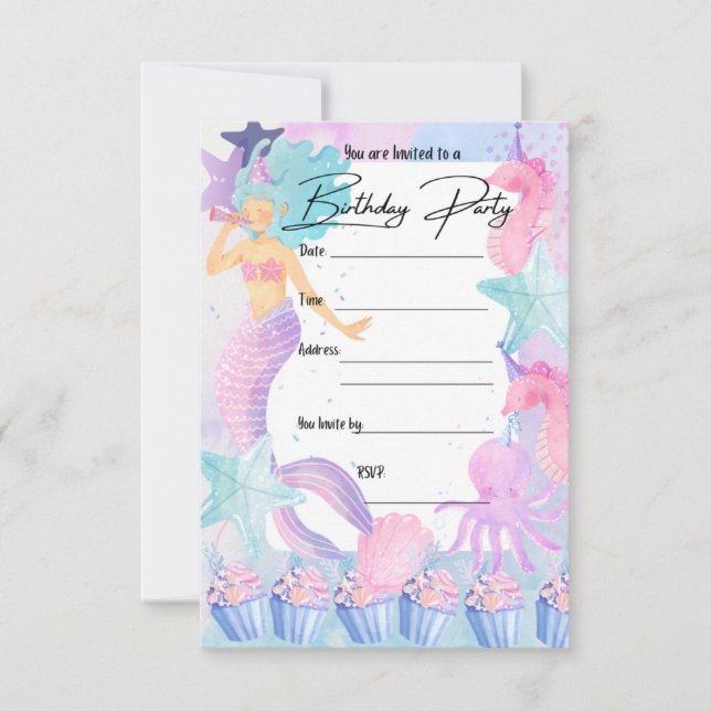 Convite de festas Sirena (Frente)