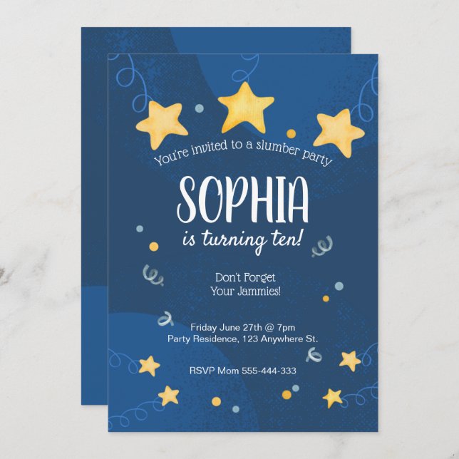 Convite de festas Sleepover Aniversário (Frente/Verso)