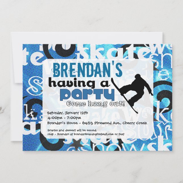 Convite de festas Snowboard (Frente)