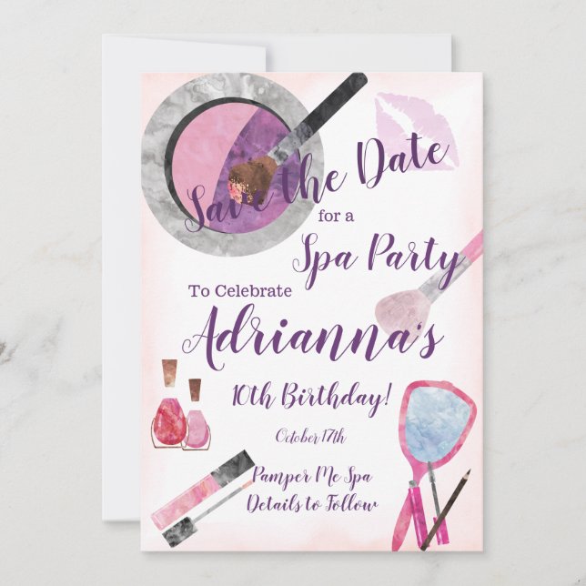 Convite de festas Spa, Editável 10º Aniversário (Frente)