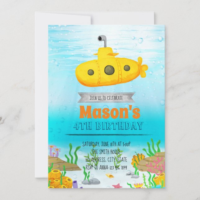 Convite de festas submarino (Frente)