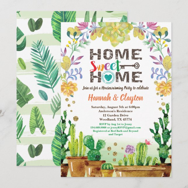 convite de festas Suculento de Inauguração de Casa (Frente/Verso)