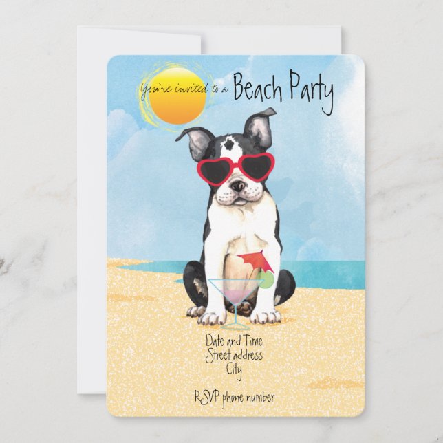 Convite de festas Summer Boston Terrier Beach (Frente)