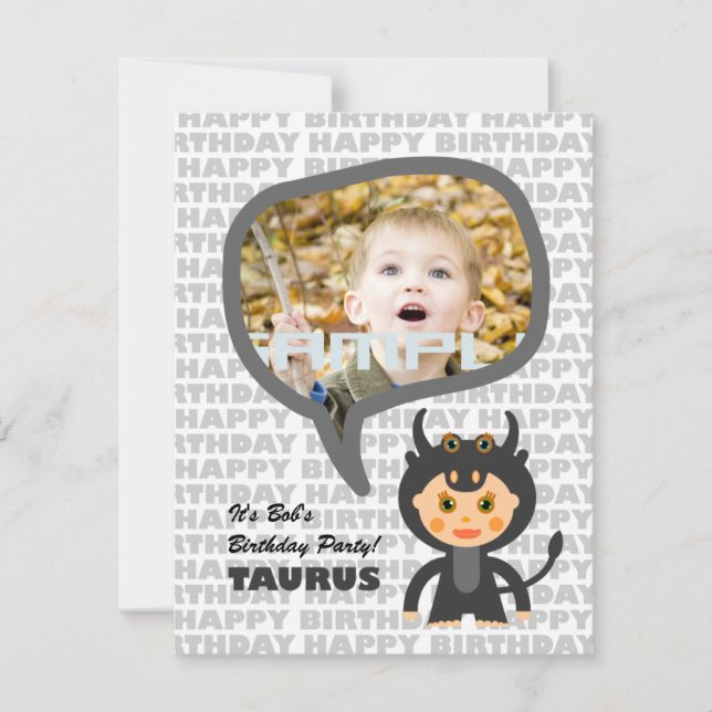 Convite de festas Taurus Kids com foto (Frente)