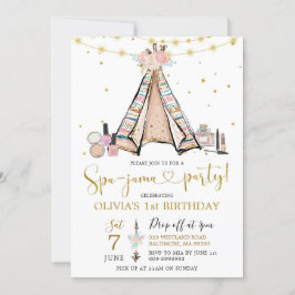 Convite de festas Teepee Pink Floral Girl Spa-Jama