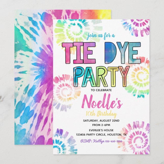 Convite de festas Tie Dye | Tie Dye Birthday (Frente/Verso)