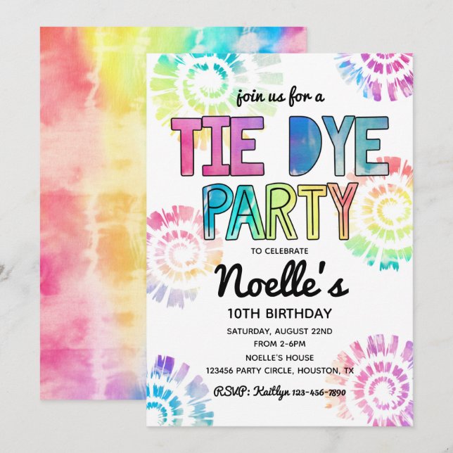 Convite de festas Tie Dye | Tie Dye Birthday (Frente/Verso)