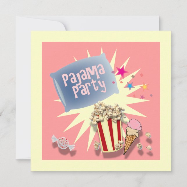 Convite de festas travesseiro Slumber Sleepover Pa (Frente)