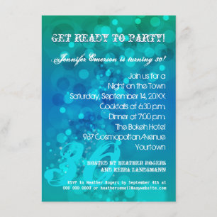 Convite de festas Trendy Blue Green Bokeh