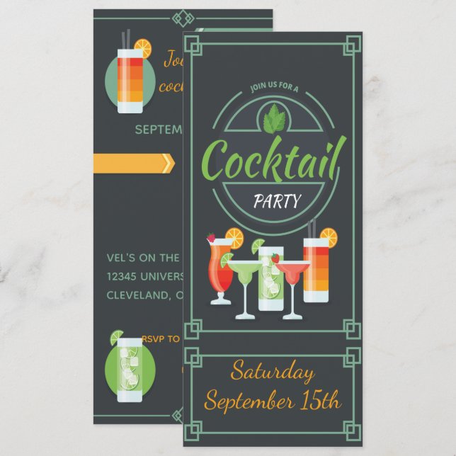 Convite de festas Trendy Chalkboard Cocktail (Frente/Verso)