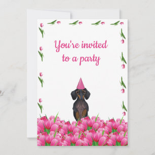 Convite de festas Tulip Dachshund Rosa