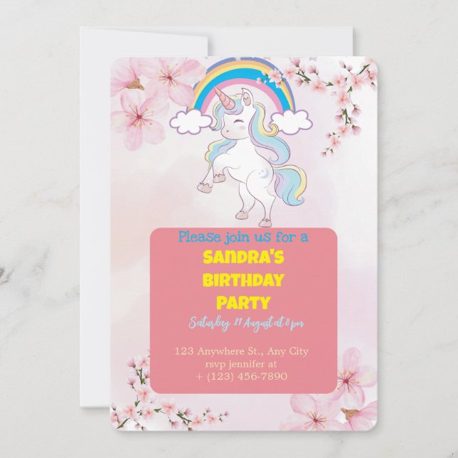 Convite de festas Unicorn | Ca De Aniversário Da R (Frente)
