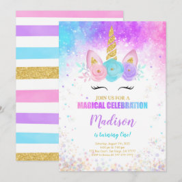 Convite de festas Unicorn primeiro aniversario