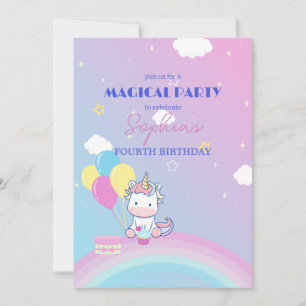 Convite de festas Unicorn Sparkle & Clouds