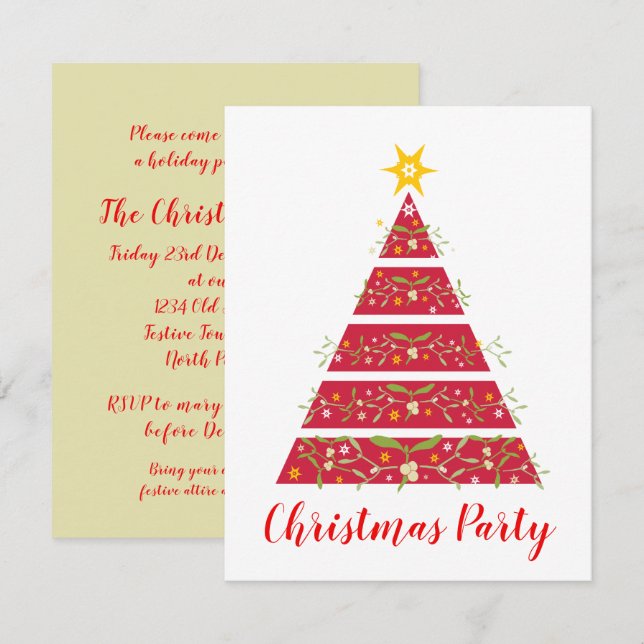 Convite de festas vermelho de árvore de natal Mist (Frente/Verso)