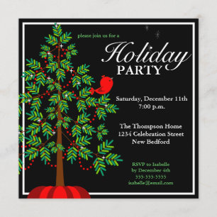 Convite de festas vermelho do pássaro da árvore de