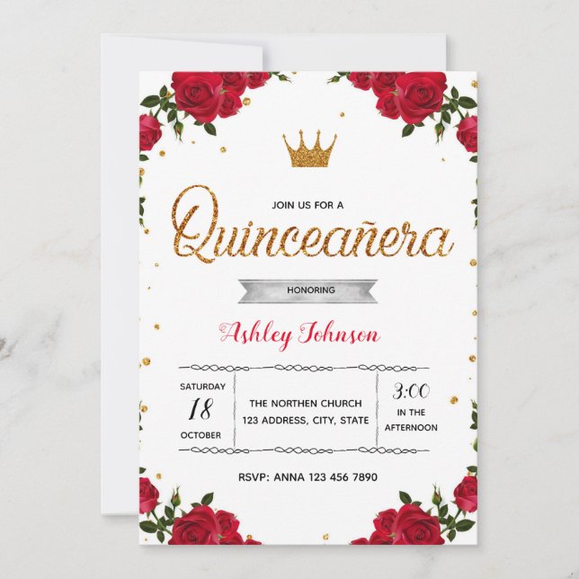 Convite de festas vermelho do quinceanera (Frente)