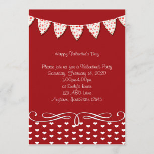 Convite de festas vermelho e branco dos namorados
