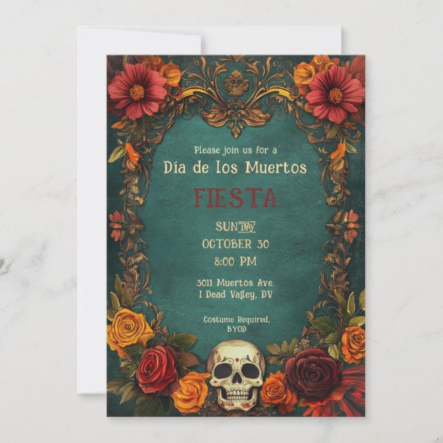 convite de festas 💀 🎉 Vintage Día de Muertos (Frente)