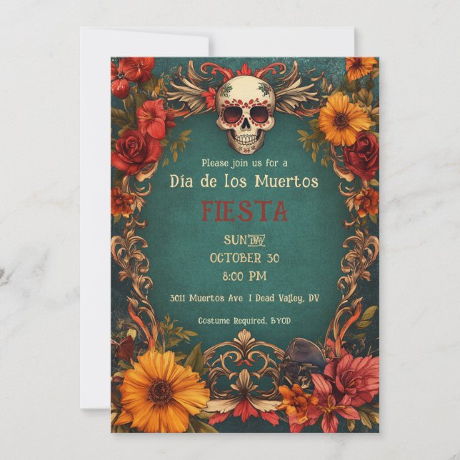 convite de festas 💀 🎉 Vintage Día de Muertos (Frente)