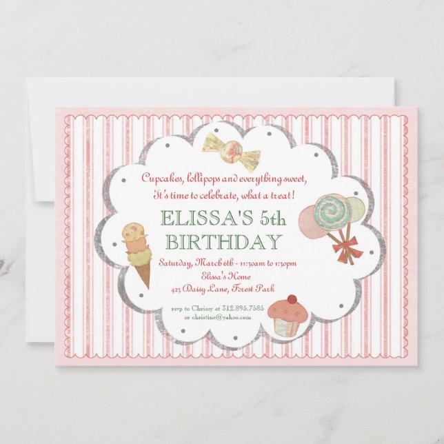 Convite de festas Vintage Sweet Treats (Frente)