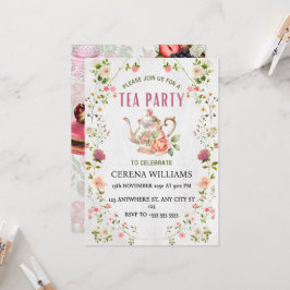 Convite de festas Vintage Tea com Quadro Floral