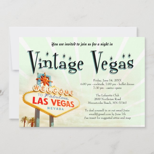 Convite de festas Vintage Vegas (Frente)