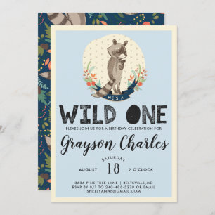 Convite de festas Wild One Little Raccoon