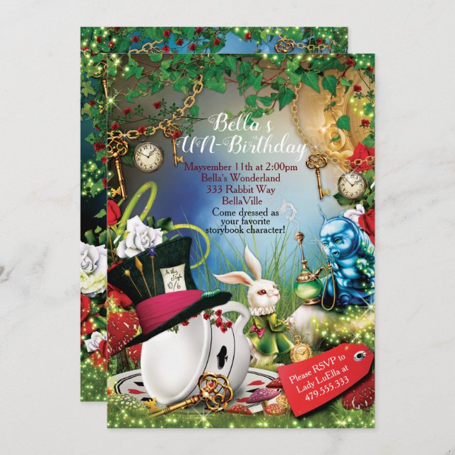 Convite de festas Wonderland (Frente/Verso)