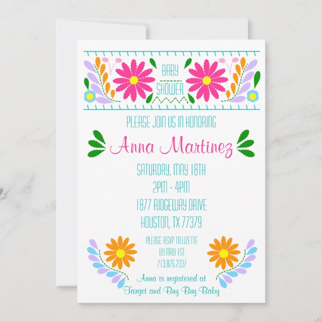 Convite de Fiesta de Bordado Mexicano Tradicional (Frente)