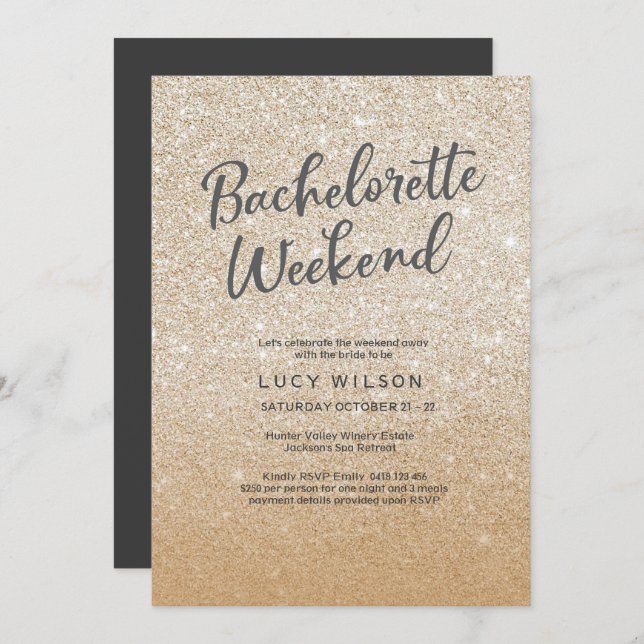 Convite de Fim de Semana de Bachelorette Dourado d (Frente/Verso)