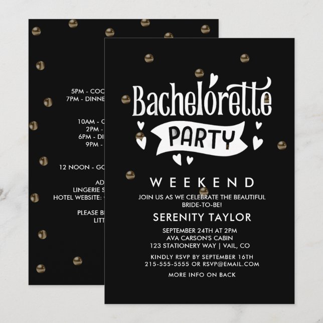 Convite de Fim de Semana do Glam Bachelorette Dour (Frente/Verso)