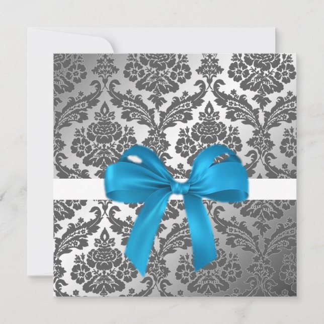 convite de fita azul e damasco preto (Frente)