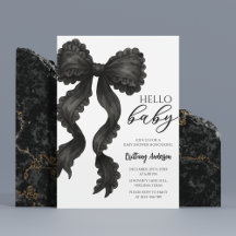 Convite de Fita de Coquete do Chá de fraldas Preto