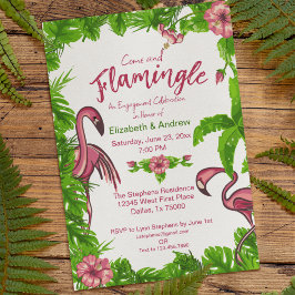 Convite de Flamingos e Flores Tropicais