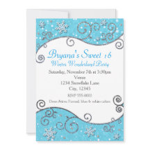 Convite de Floco de Neve Azul Brilhante do Inverno