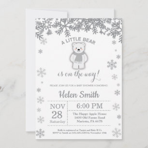 Convite de Floco de Neve para Chás de Bebê de Urso