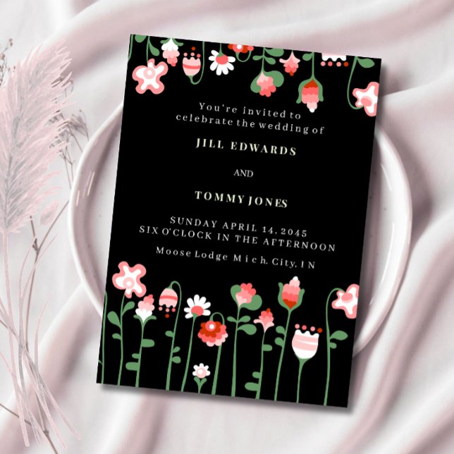 Convite de Flor de Casamento Floral Preto (Criador carregado)