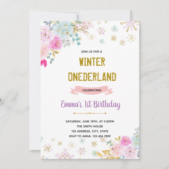 Convite de flor de inverno onederland (Frente)