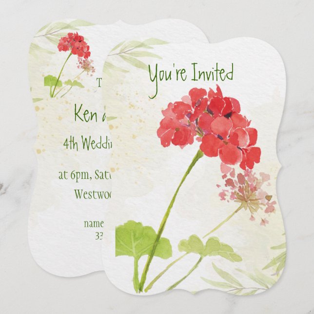 Convite de Flor de Jardim Gerânio de Aniversário d (Frente/Verso)