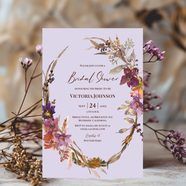 Convite de Flor Silvestre de Aguarela Lavanda (Criador carregado)