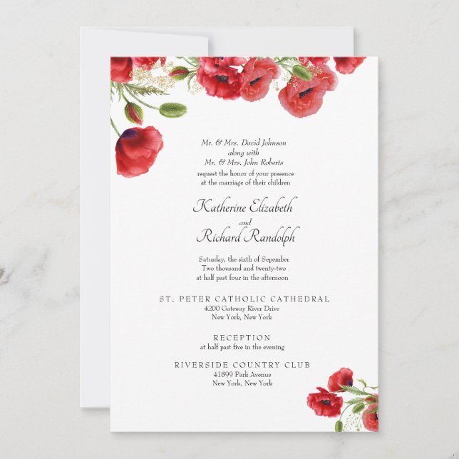 Convite de Flora de Casamento Formal Ambos os Pais (Frente)