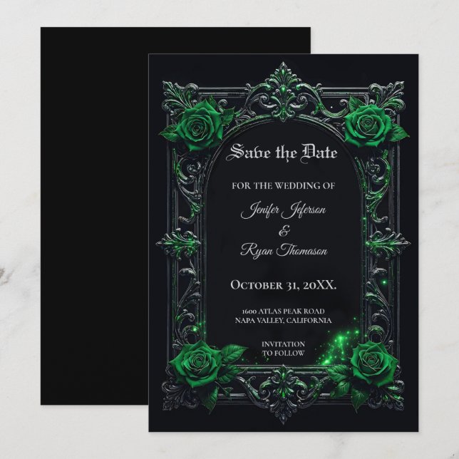 Convite de Floral Gothic Halloween para salvar a d (Frente/Verso)