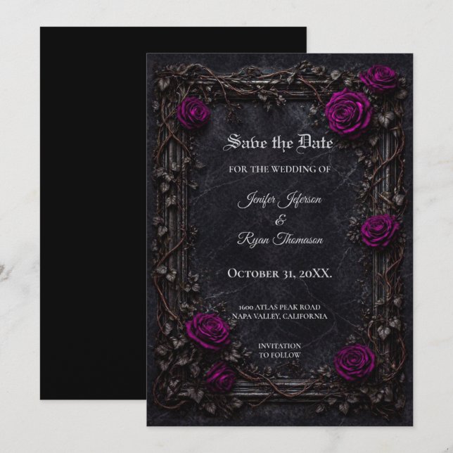 Convite de Floral Gótico de Halloween para salvar  (Frente/Verso)