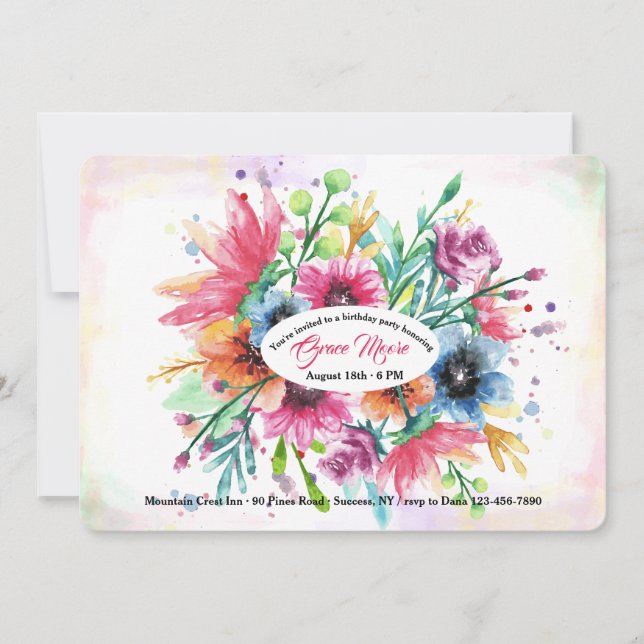 Convite de Flores de Aquarela Impetuosas (Frente)